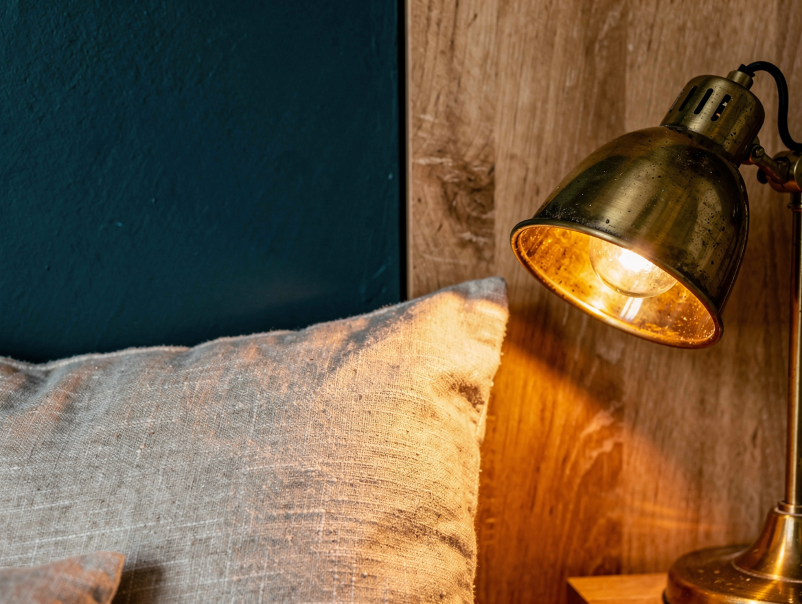 Close detail photo of matte mineral charcoal paint beside honey-toned oak grain,