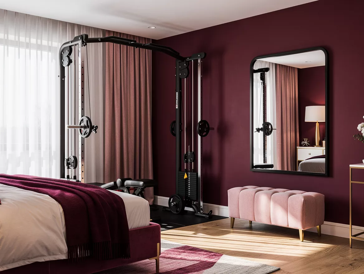Realistic medium-wide interior photograph of a primary bedroom with a dedicated