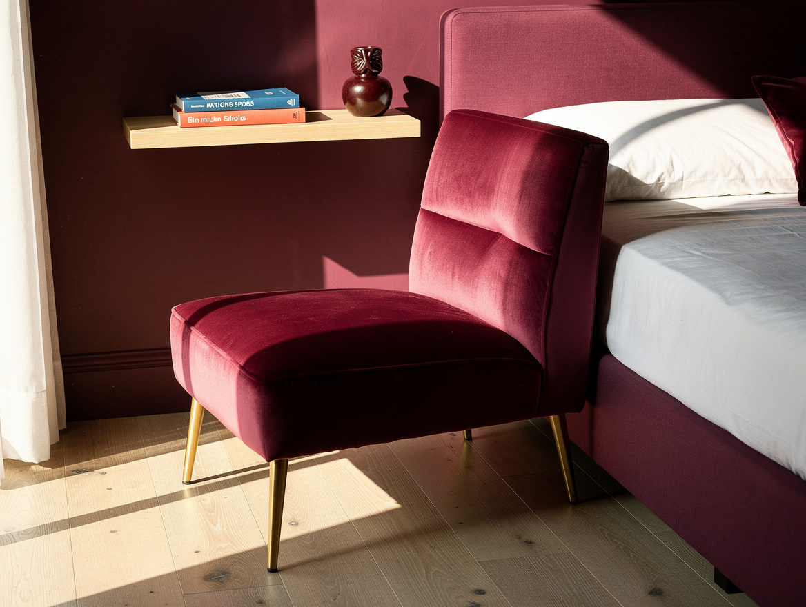realistic editorial medium shot of an armless slipper chair angled diagonally in