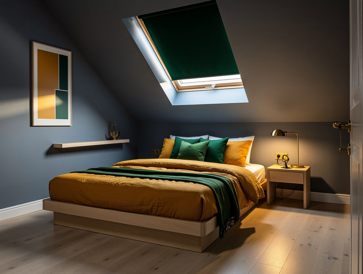 Medium-wide photo of a compact attic bedroom with a 140 by 200 cm low bed under