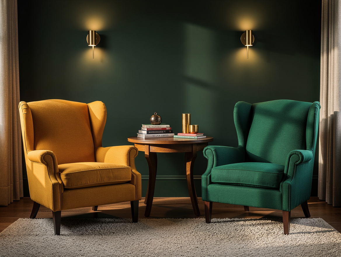 Medium-width editorial photograph of two upholstered reading chairs in a primary
