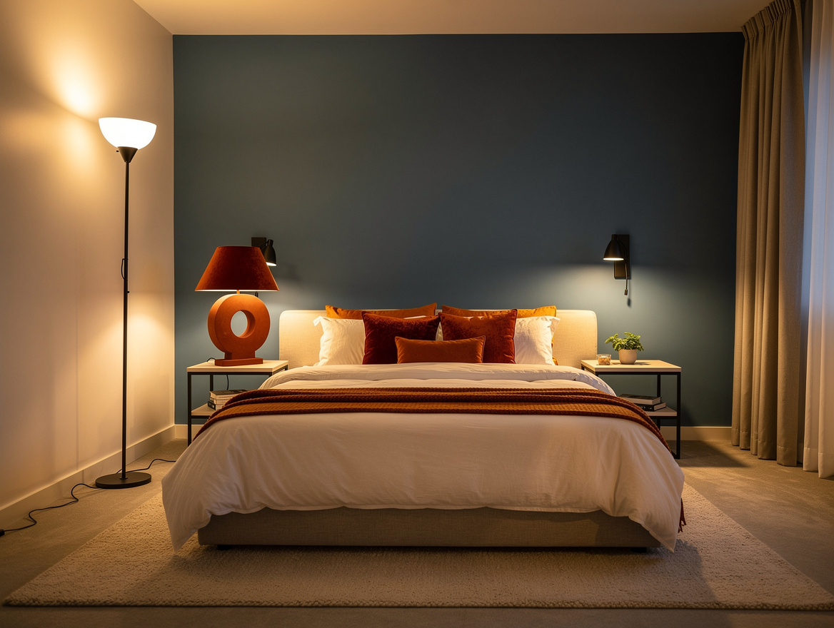 Medium view of a small renter-friendly bedroom with a tall floor uplighter bounc