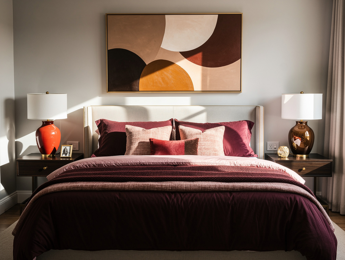 Realistic medium shot of a bedroom with a 60-inch queen bed and a 40 x 30-inch h