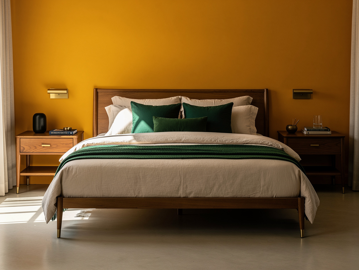 Medium-wide bedroom photo showing two slim wall-mounted nightstands with drawers