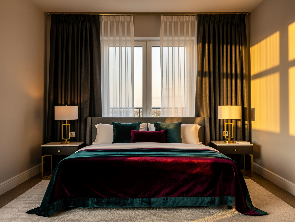 Realistic medium-view bedroom photograph showing a wall-to-wall double ceiling c