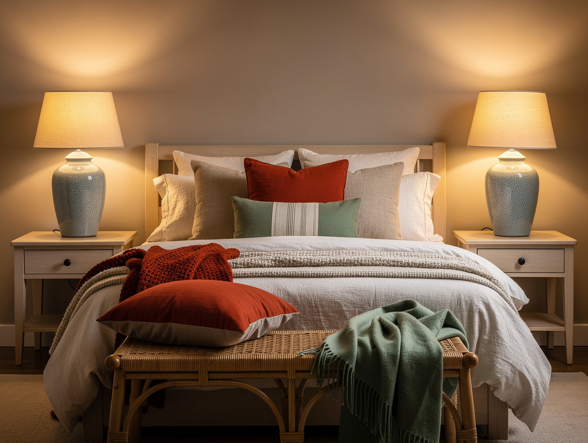 Atmospheric evening bedroom photograph with matching pale-blue crackle-glaze tab