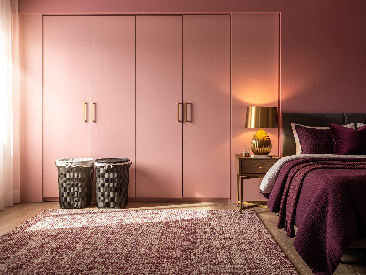 Wide atmospheric photo of a calm shared bedroom with a single closet wall, twin