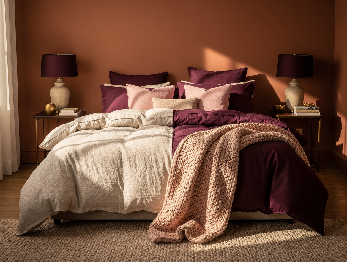Wide atmospheric photograph of a calm romantic bedroom with two separately style