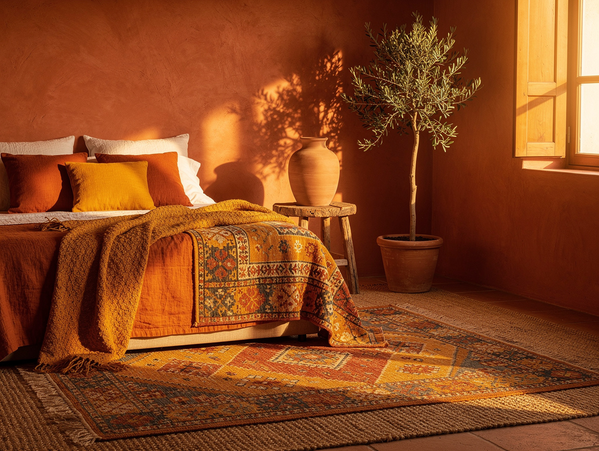 ambient wide photo of a Mediterranean farmhouse style bedroom corner with terrac