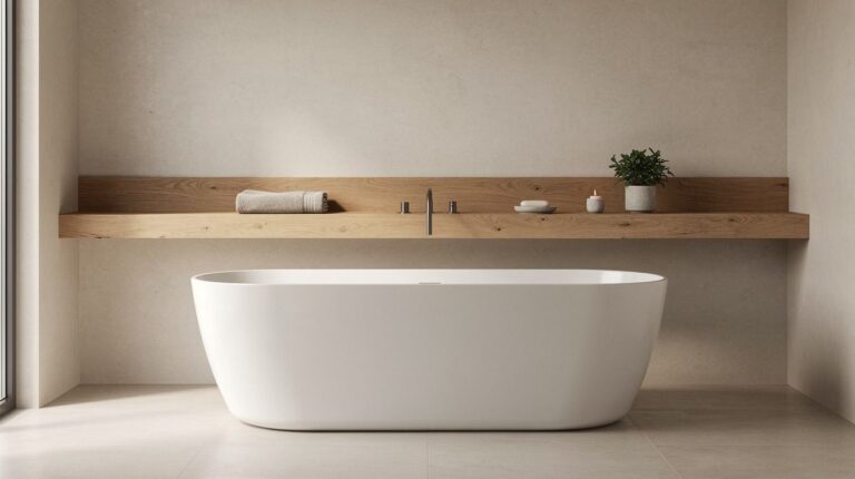 Easy Freestanding Tub Shelf & Ledge Ideas for Stuff You Actually Need