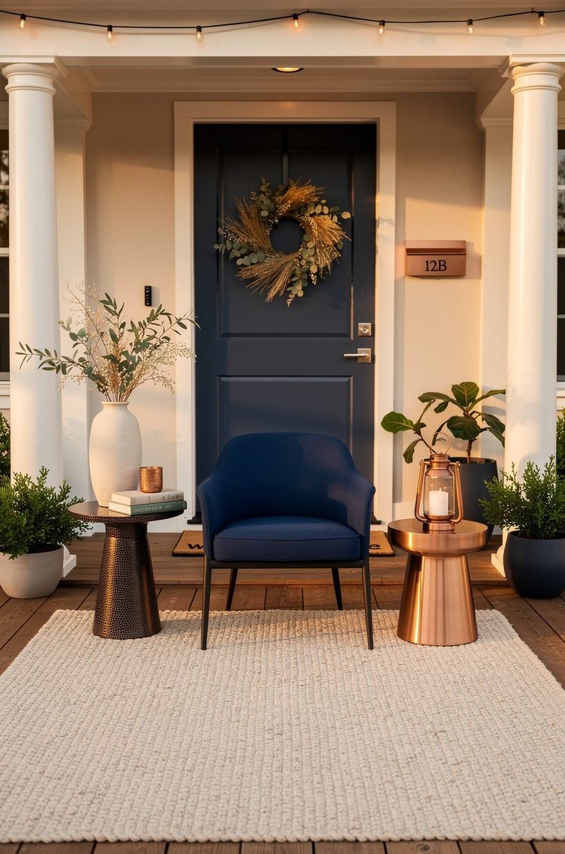 Anchor chair front porch decor with one honest rug