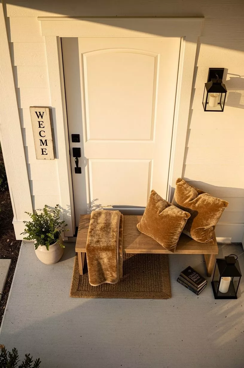 Give the Door Its Own Moment With a Sign and Bench