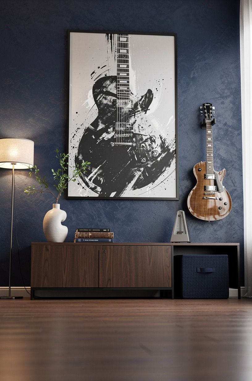 Choose a guitar room inspiration wall with one big image