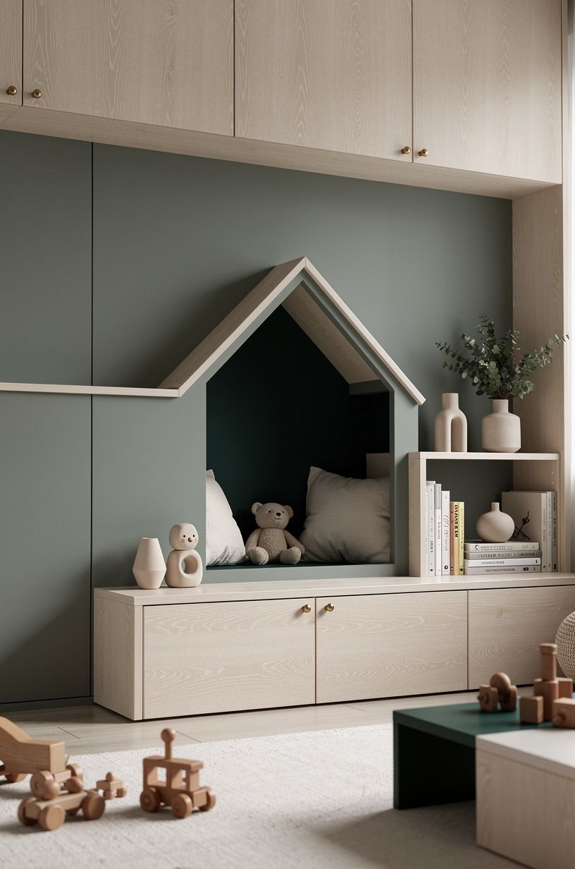 Anchor the play wall with Sherwin-Williams Evergreen Fog