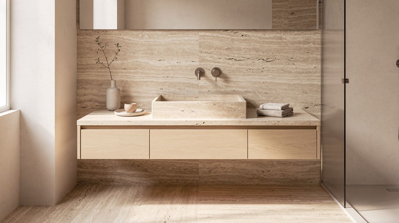 15 Japandi Travertine Bathroom Ideas for Warm Minimalism That Feel Luxurious