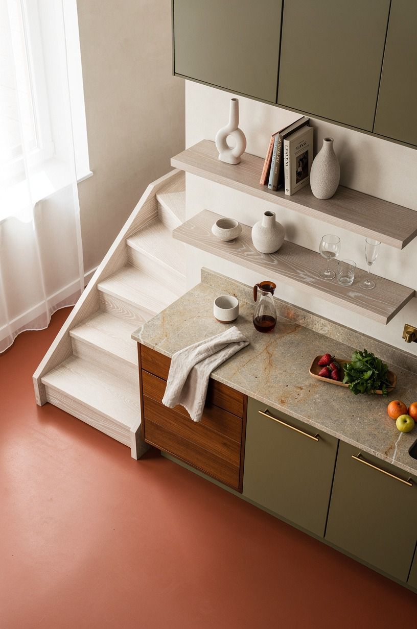 Float shallow shelves where your stairs pinch in