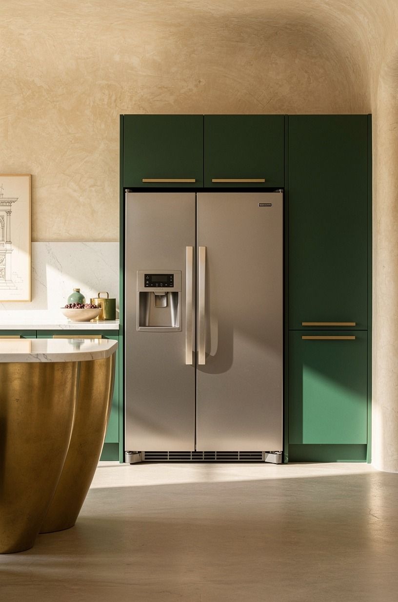 Hide a pantry room with fridge behind cabinet fronts