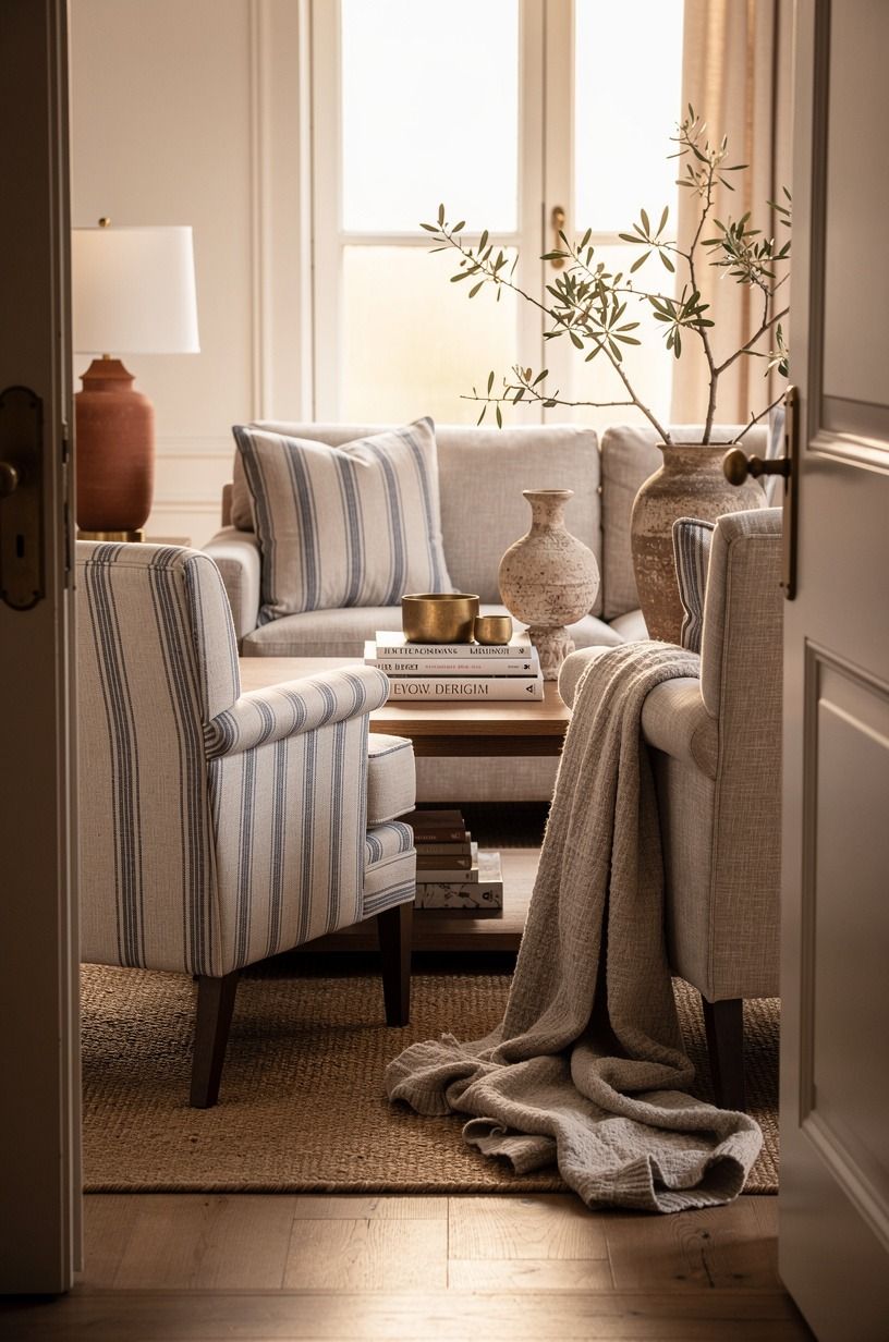 Add striped linen for a gentle coastal signal
