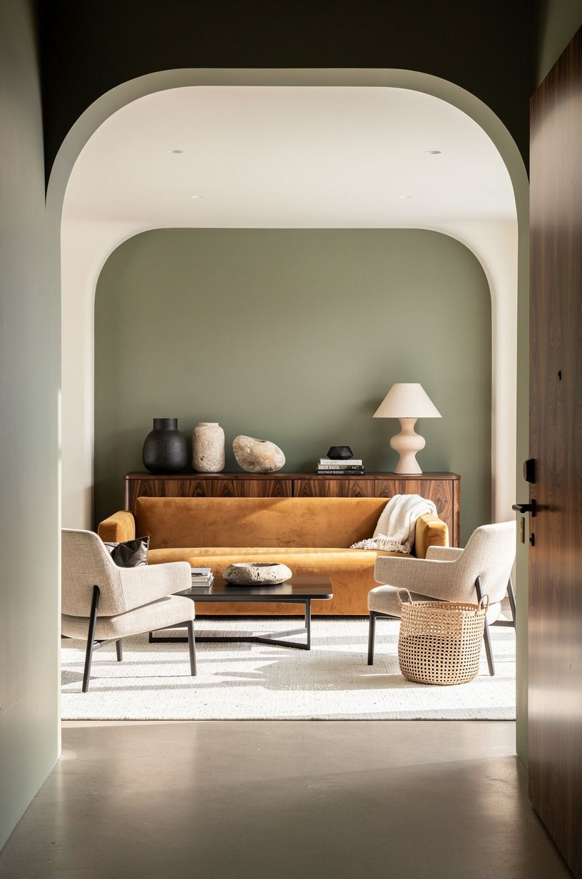 Bring in Sherwin-Williams Evergreen Fog With Warm Woods