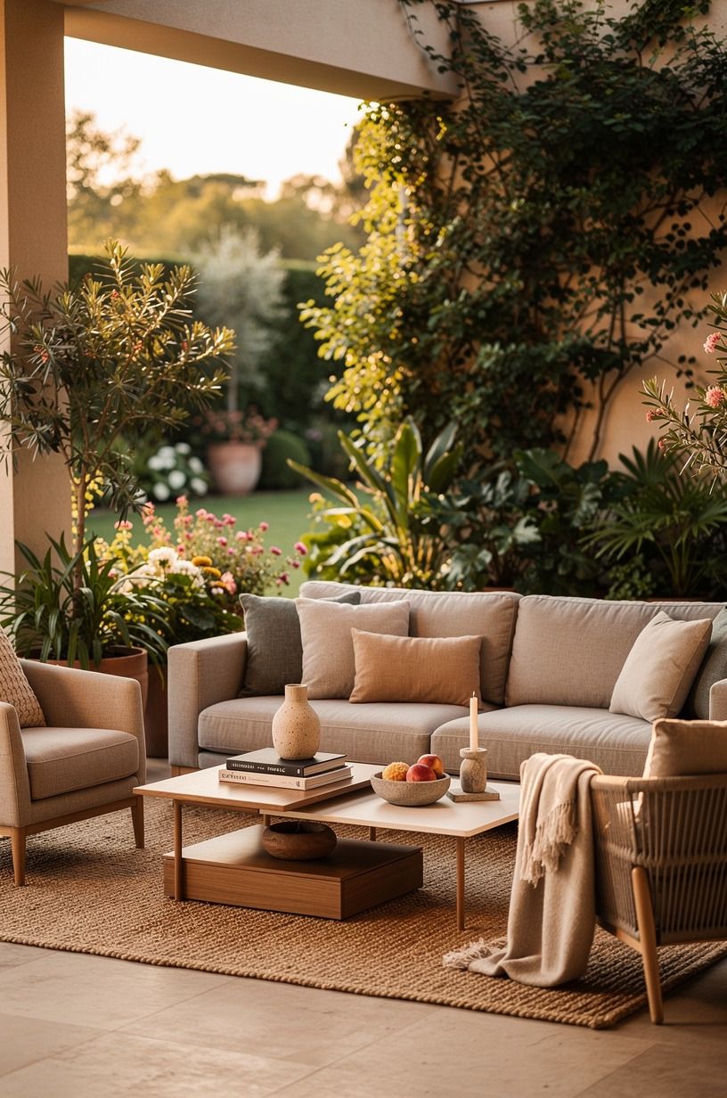 Layer low tables for an easy outdoor amenity space