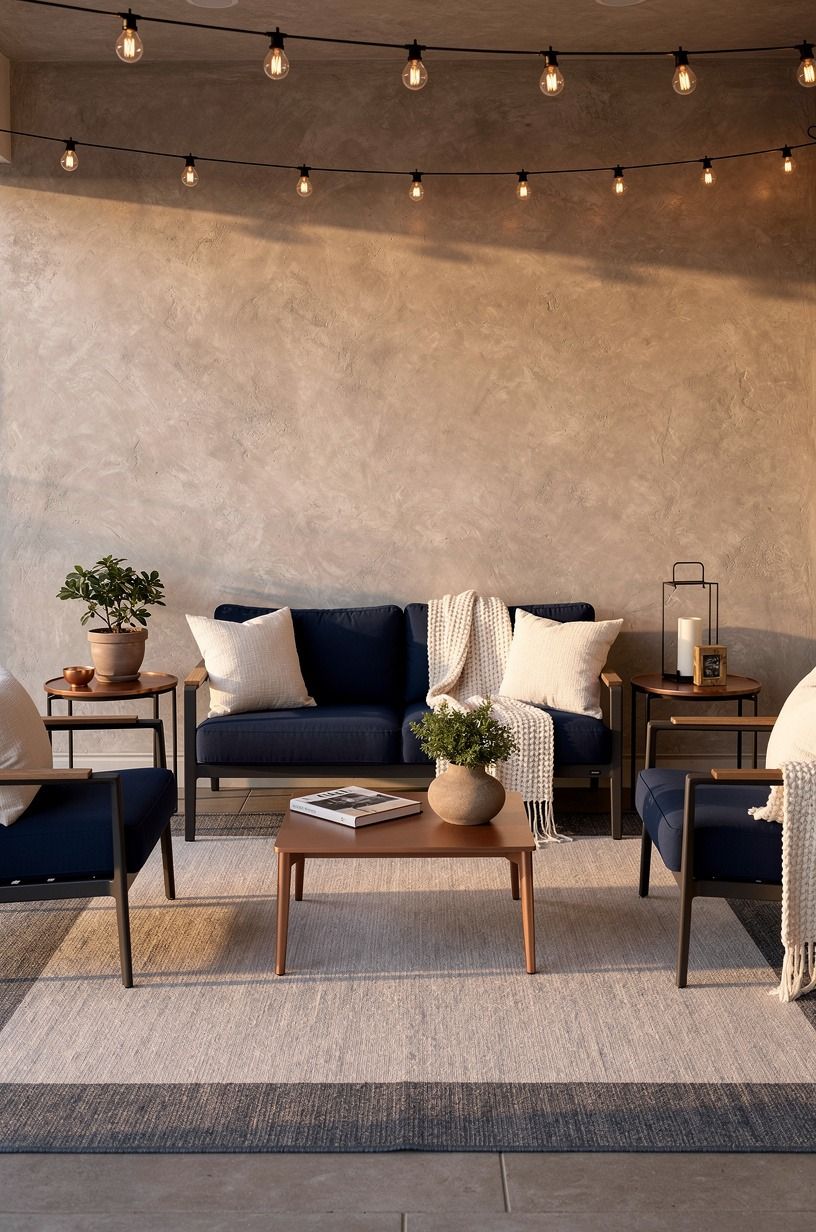 Layer one outdoor rug under every seat