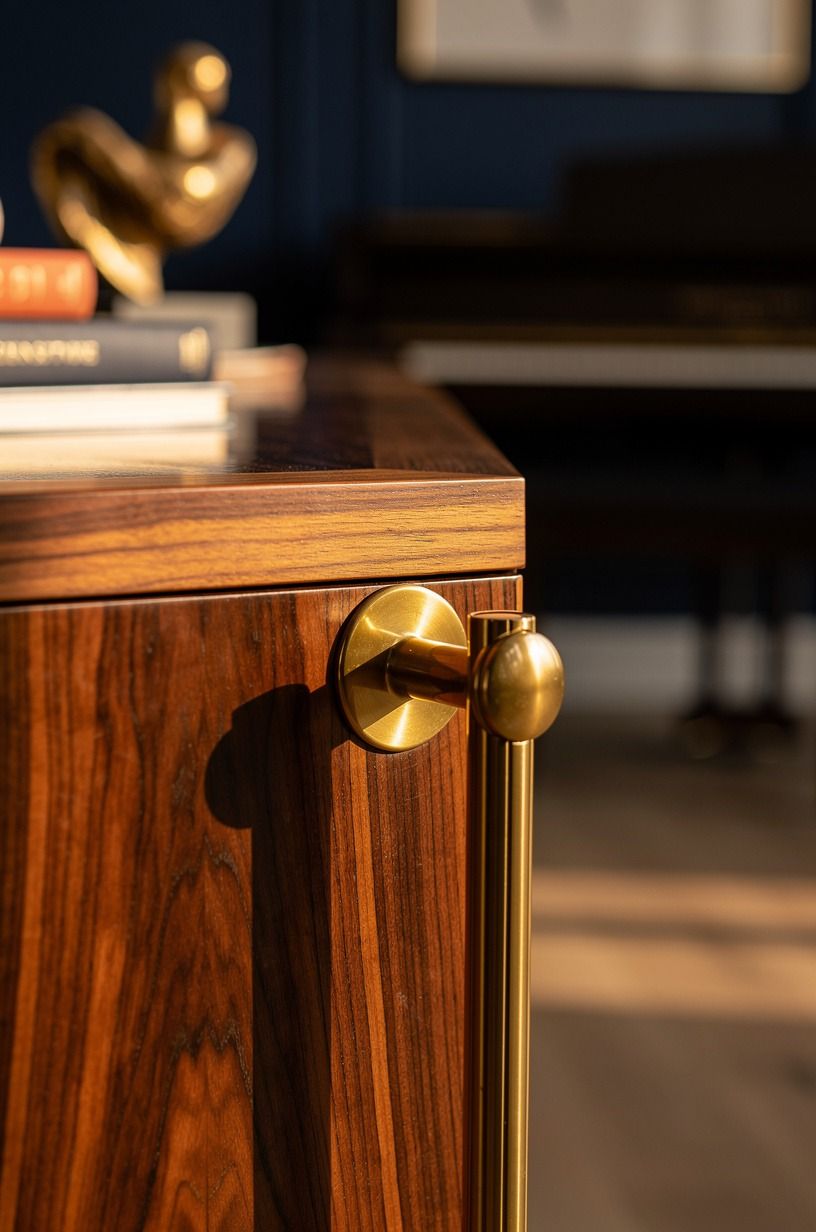 Use warm brass over polished chrome for the hardware