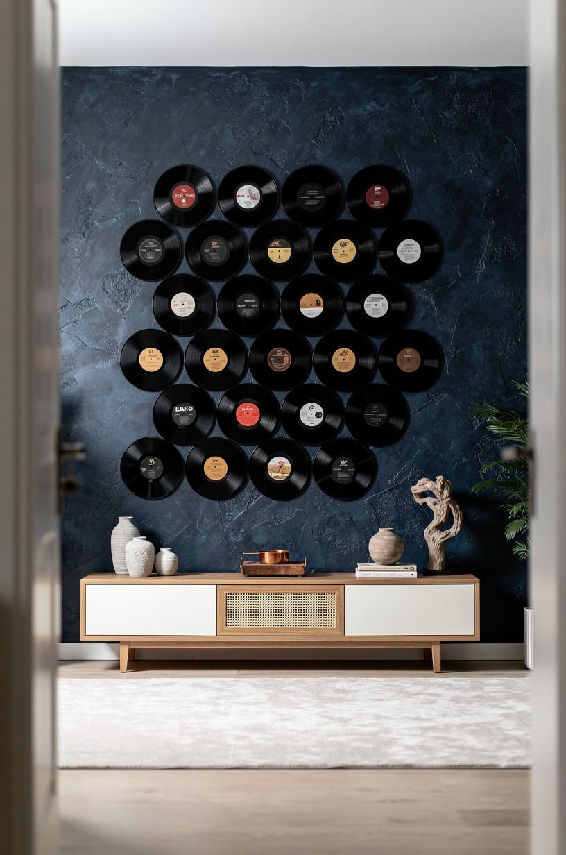 Anchor your record wall display with one low piece