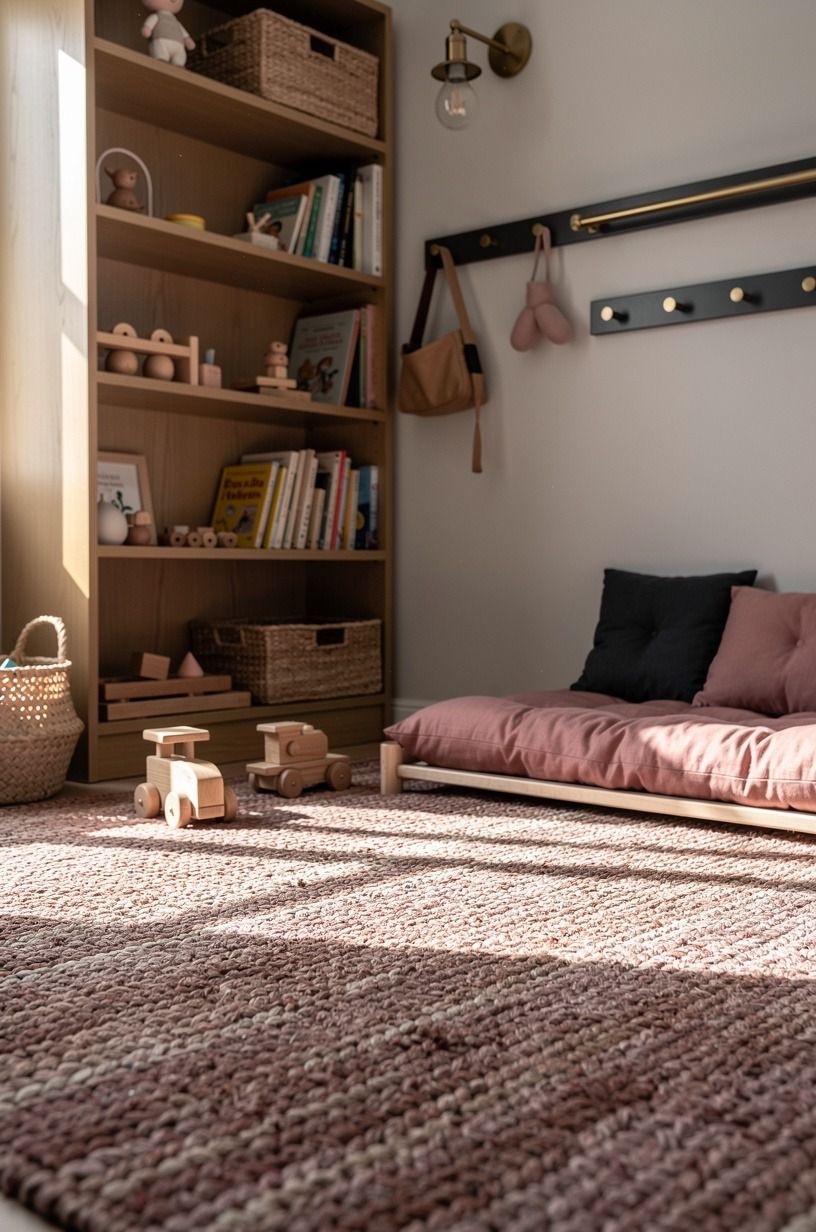 Anchor the floor with a play rug that can take crumbs