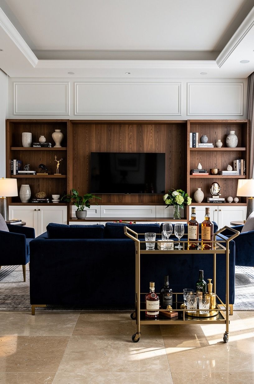 Add a bar cart only after the room can breathe