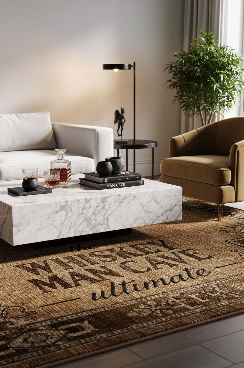 Anchor your man cave lounge ideas with a rug