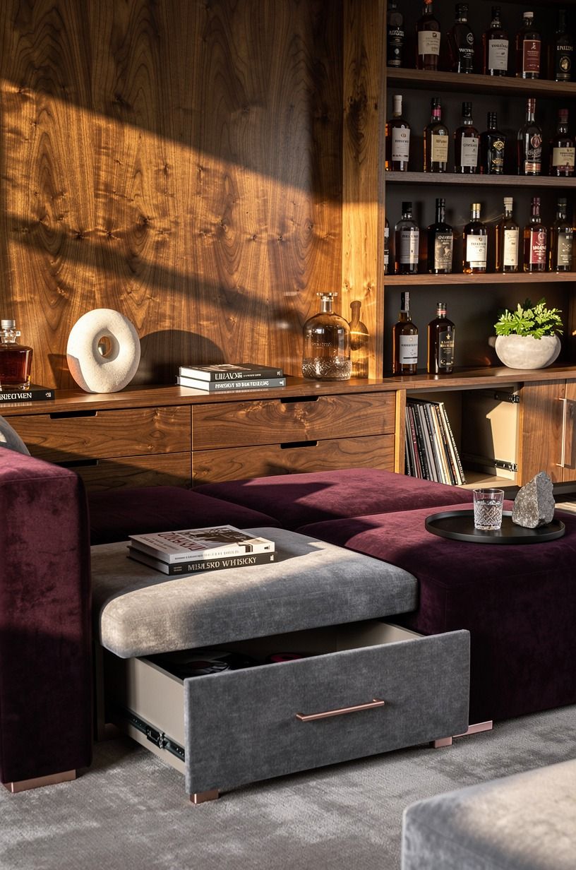 Mix real storage into your man cave seating zone