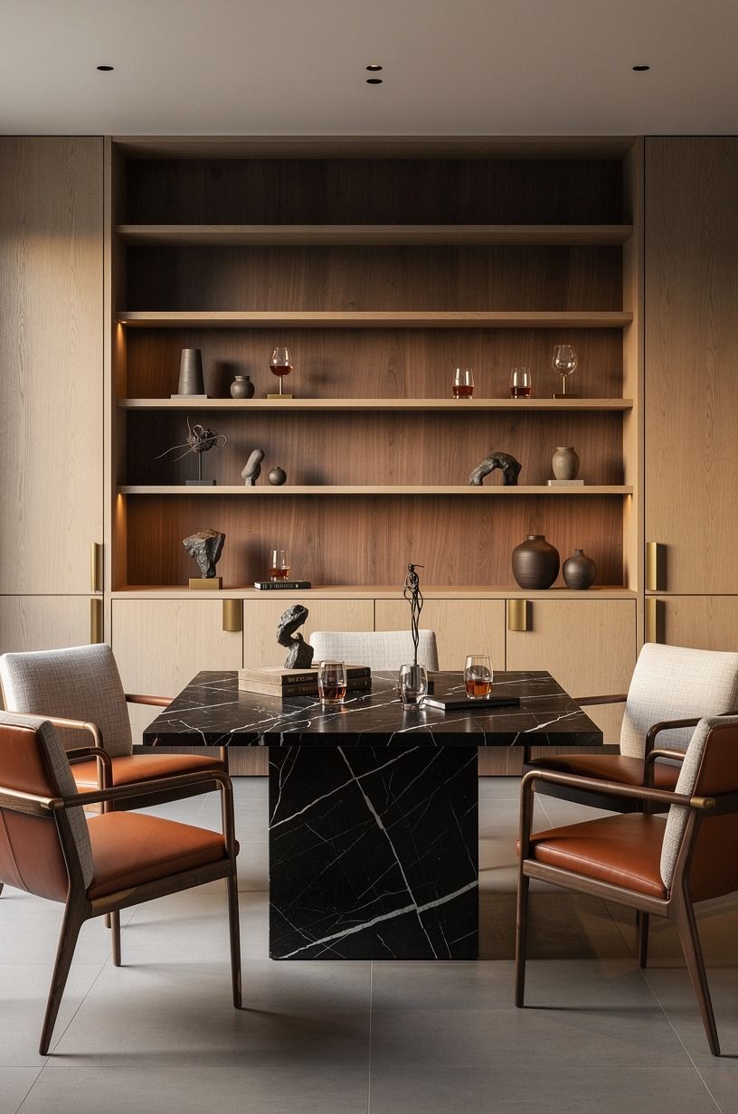 Mix leather and linen through the Two-Wood Rule