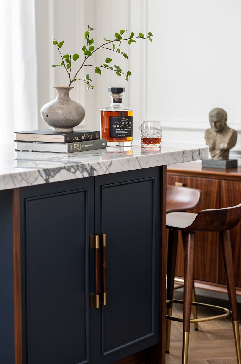 Skip the bar cart for a low cabinet that hides the clutter