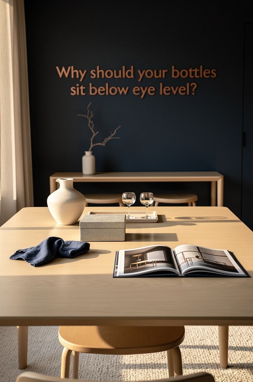 Why should your bottles sit below eye level?