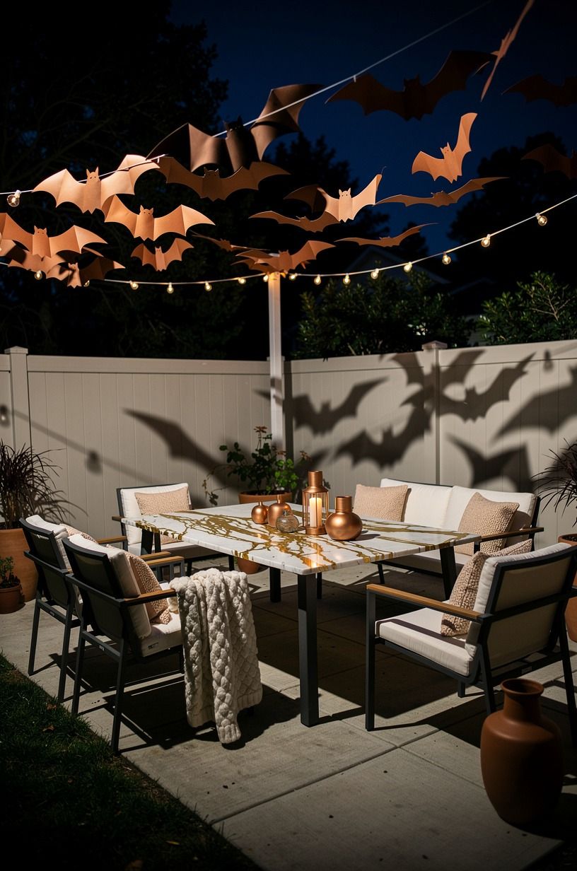 Hang Paper Bats Instead of Plastic Props With the Wind-Shadow Effect (cheap halloween yard decor)
