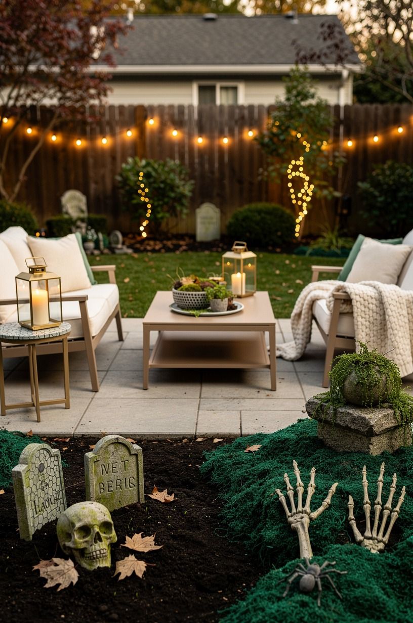 Layer Dirt and Moss Around Cheap Halloween Yard Decor