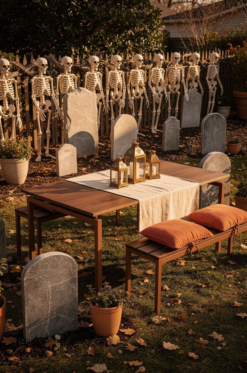 Swap Store-Bought Tombstones for the Cardboard Stone Method (skeleton fence decor)