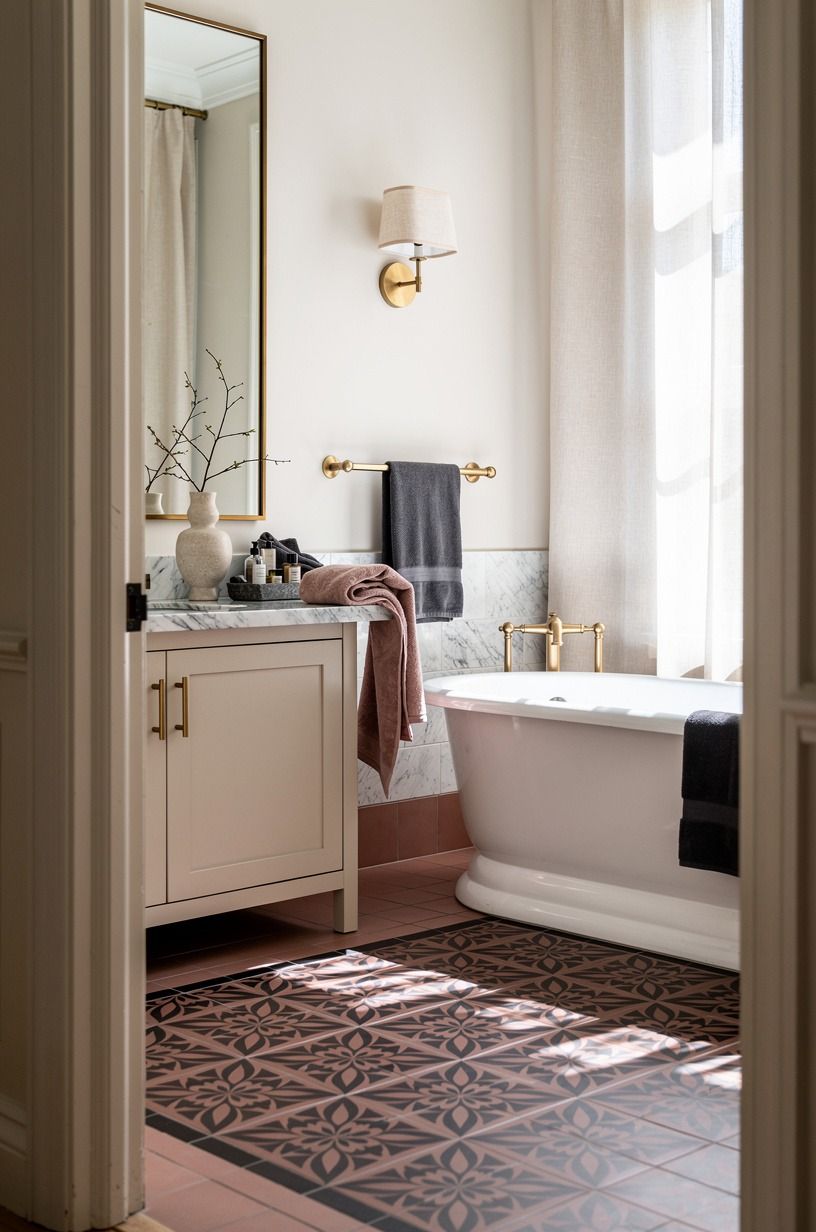 Anchor a Patterned Tile Bathroom With a Quiet Border