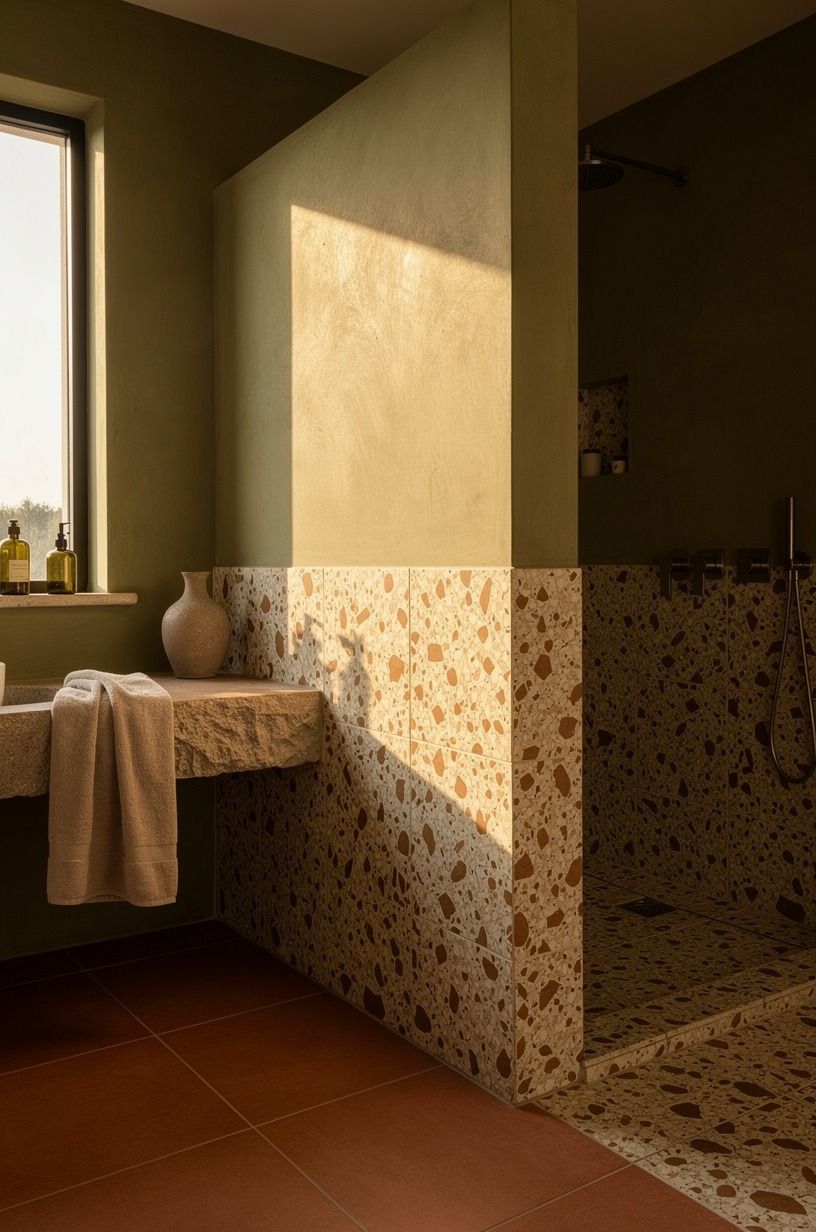 Can a half wall make your open shower feel warmer?