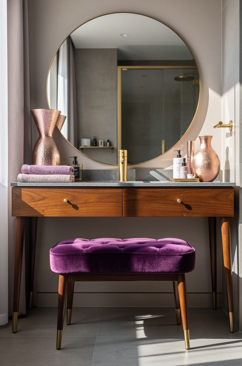 Choose a round mirror to soften the hard lines