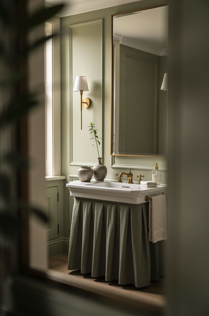 Choose a skirted sink over a busy vanity