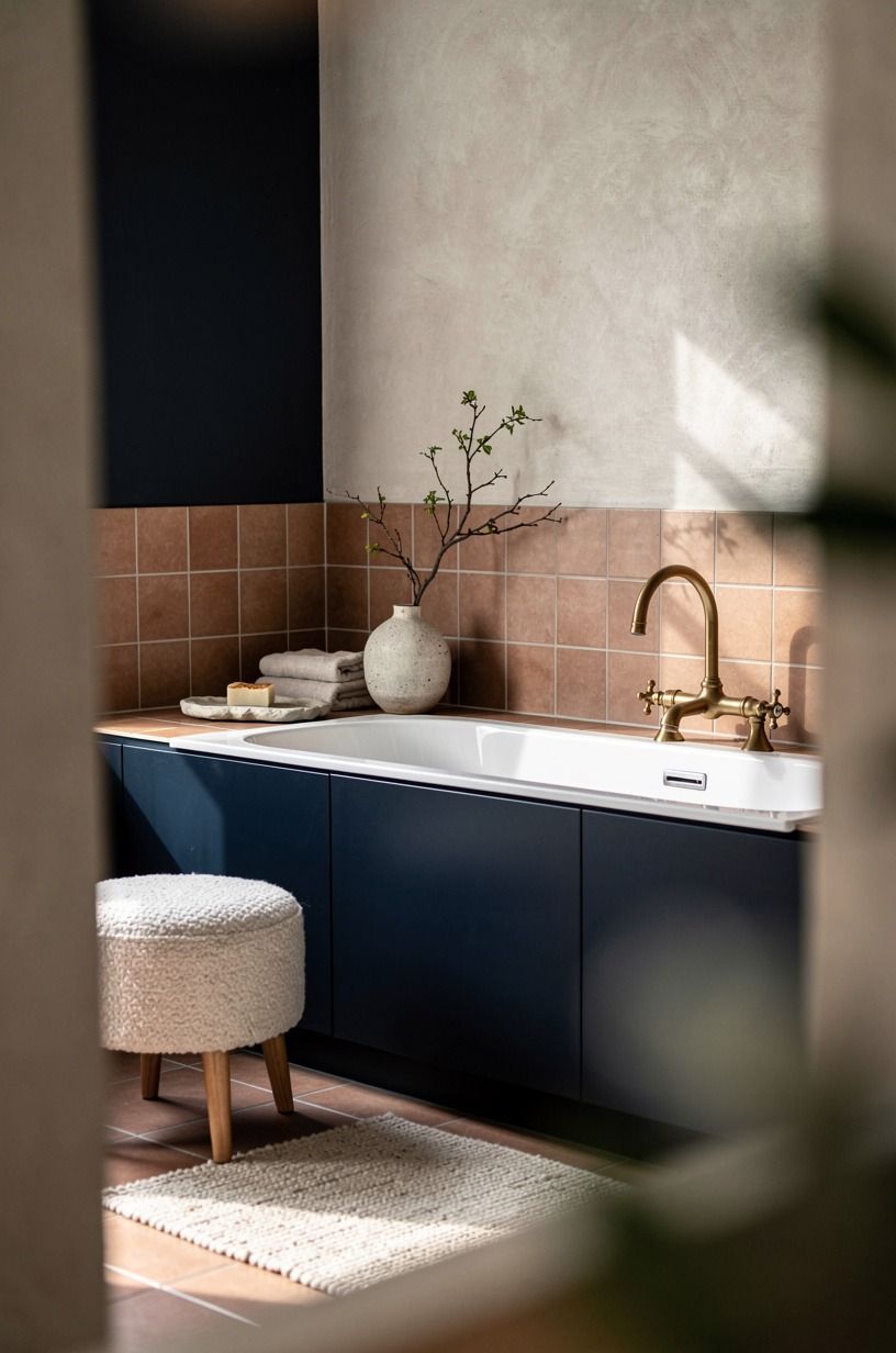 Choose Navy Over Gray for a Cold Bathroom