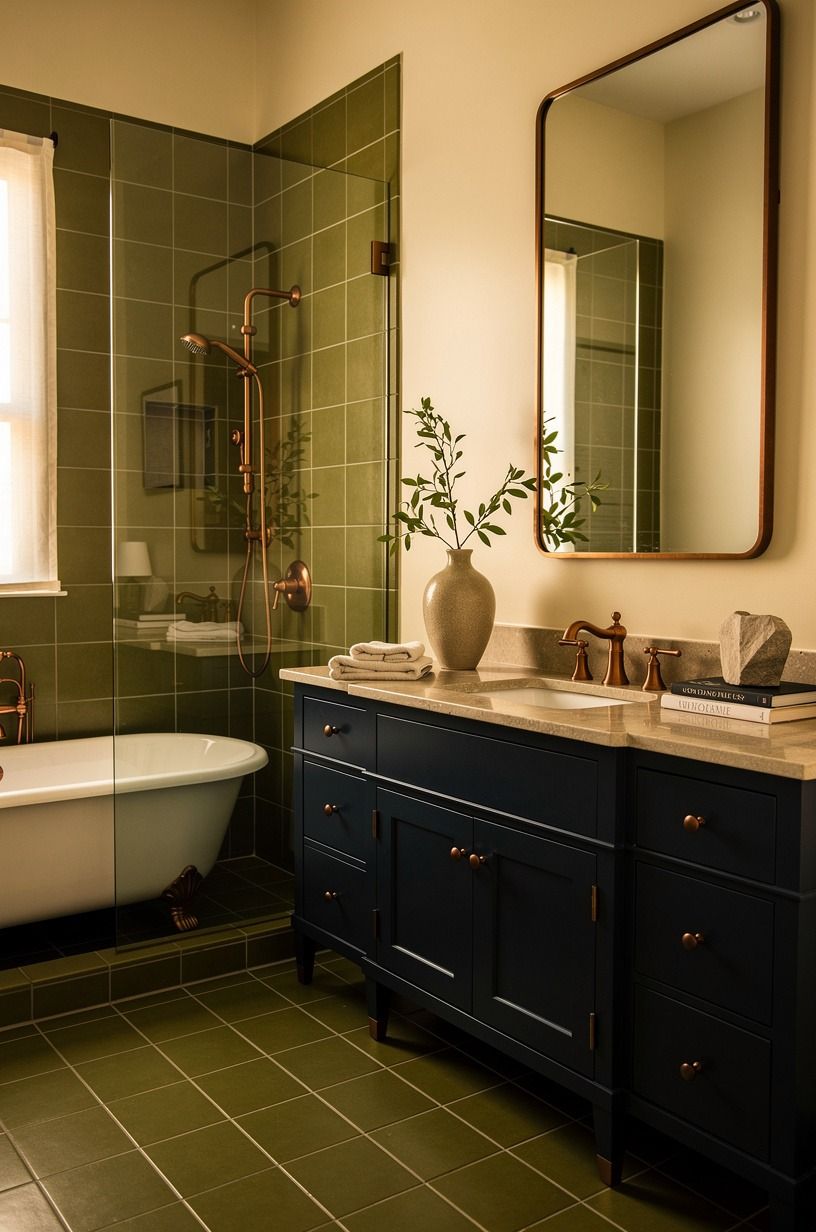 Choose olive over all-white tile