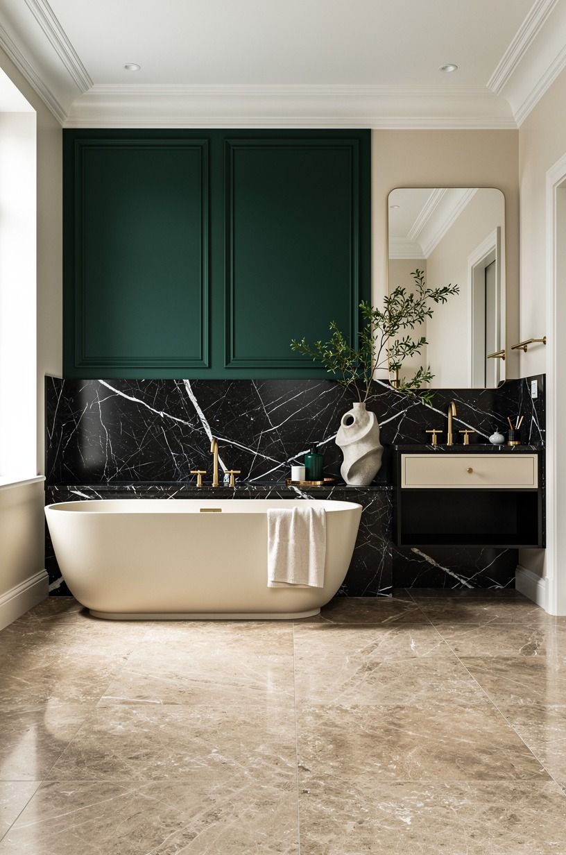 Choose stone-look porcelain over cold marble drama