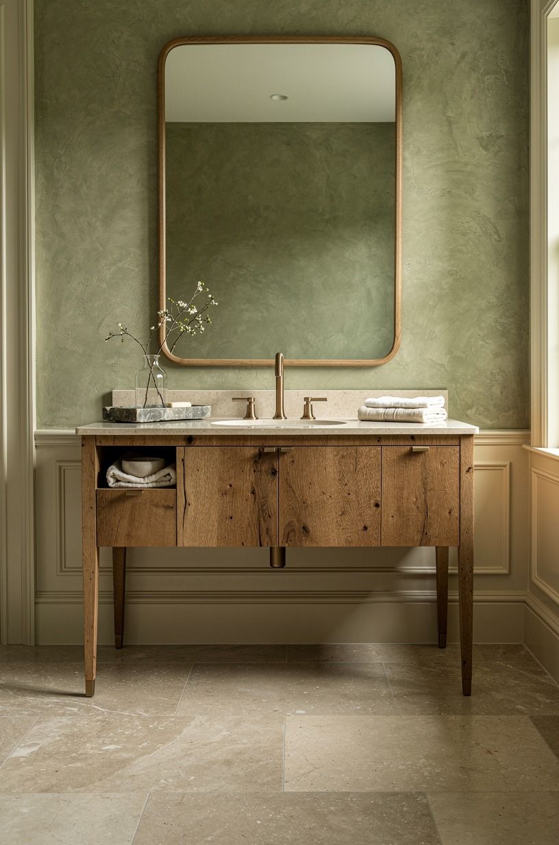 Float a Rustic Luxe Bathroom Mirror Above the Sink