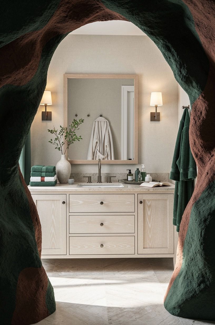 Frame the opening with a cave style shower curtain