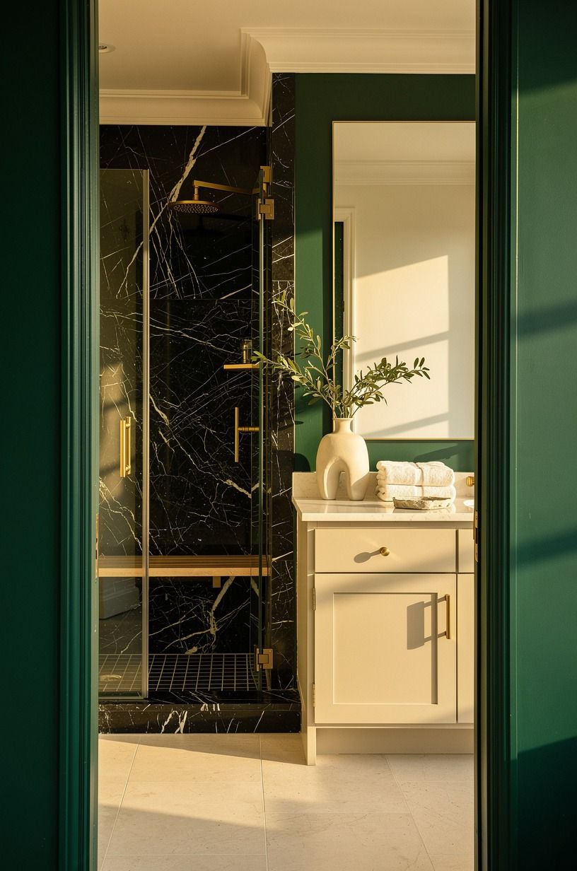 Frame the shower with a deep green wall color