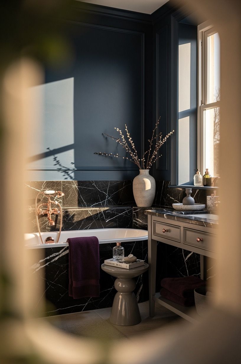 Frame the stone with Farrow & Ball Hague Blue
