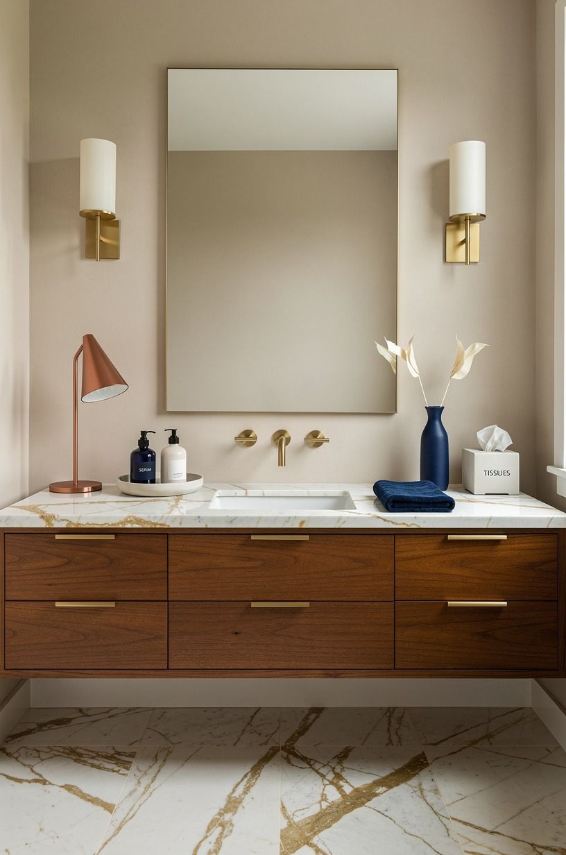 Frame the vanity with Benjamin Moore Chestertown Buff HC-9