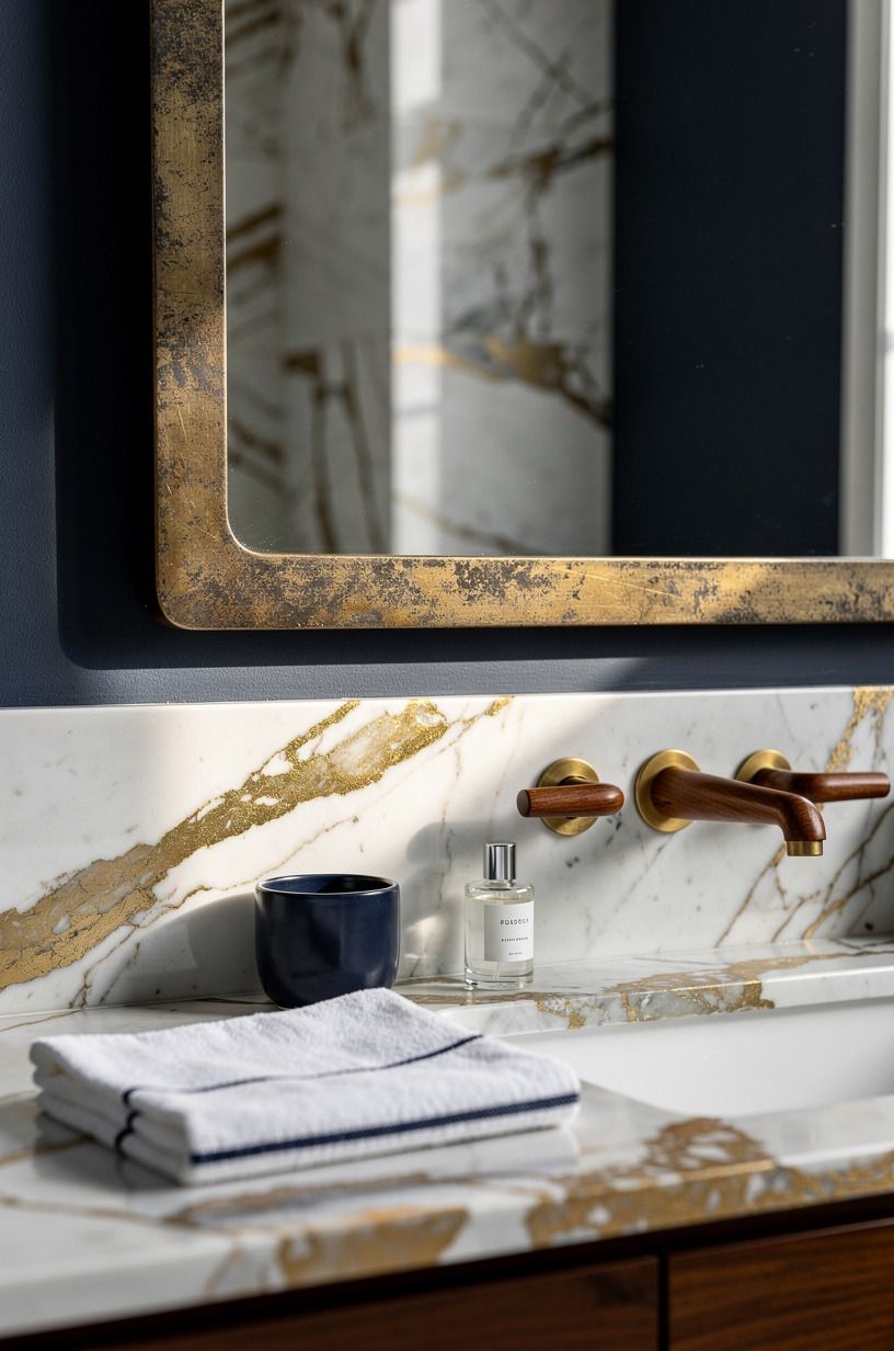 Frame your mirror in aged metal (not more black)